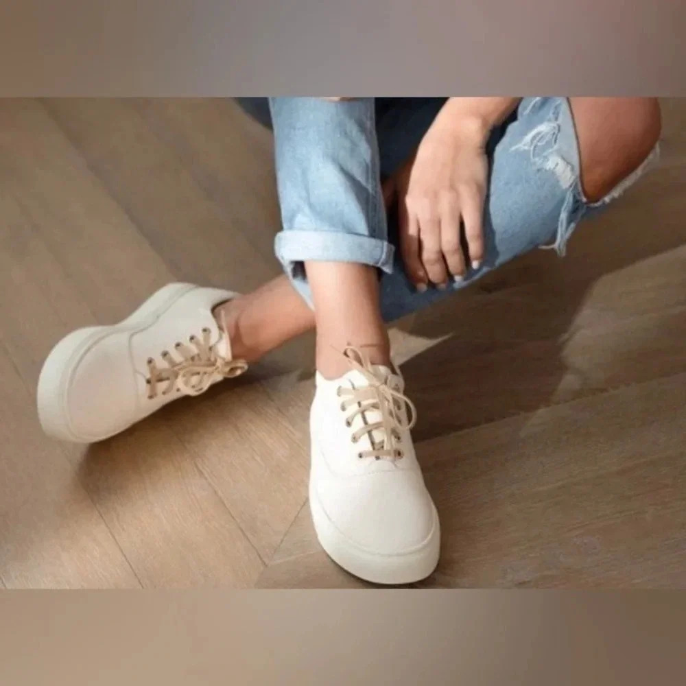 Women's Nisolo Cream Leather Sneakers - Lightweight Lace-Up
